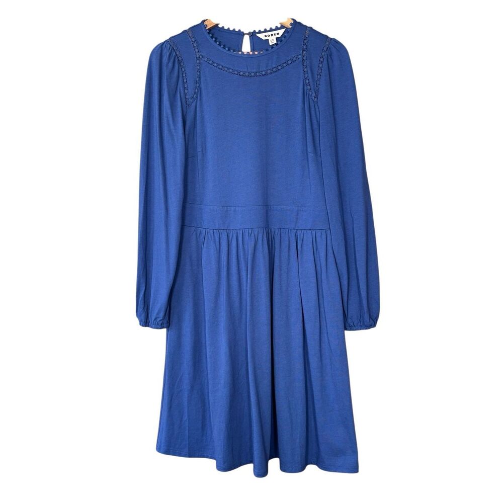 Boden Mila Short Jersey Dress long sleeve fit & flare cotton tencel Denim Blue s
